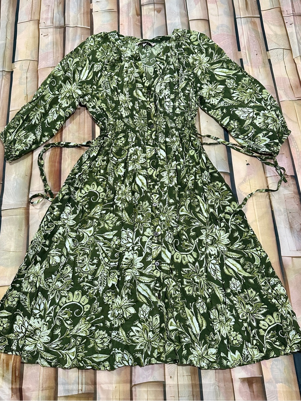 Rainbow & Rose Green Floral Boho Midi Dress Size M